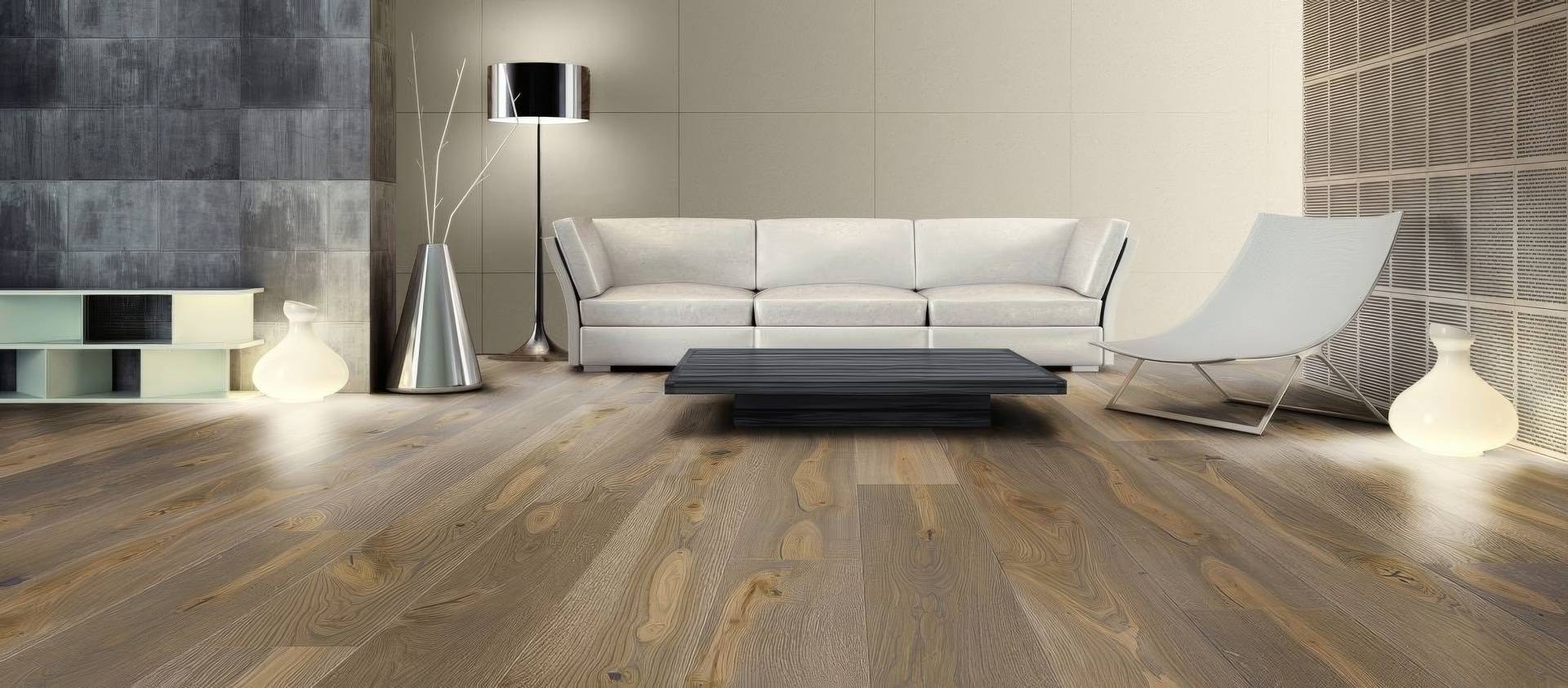 modernes Wohnzimmer Sliderbild modernes Wohnzimmer in rustikaler Holzoptik mit Parkettboden und Polsterstoffen. Raumausstattung Merget Mainaschaff